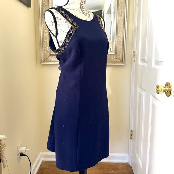Lilly Pulitzer Largo Shift Dress True Navy Beaded Gold Cocktail Sz 12 - $268 - Picture 15 of 16